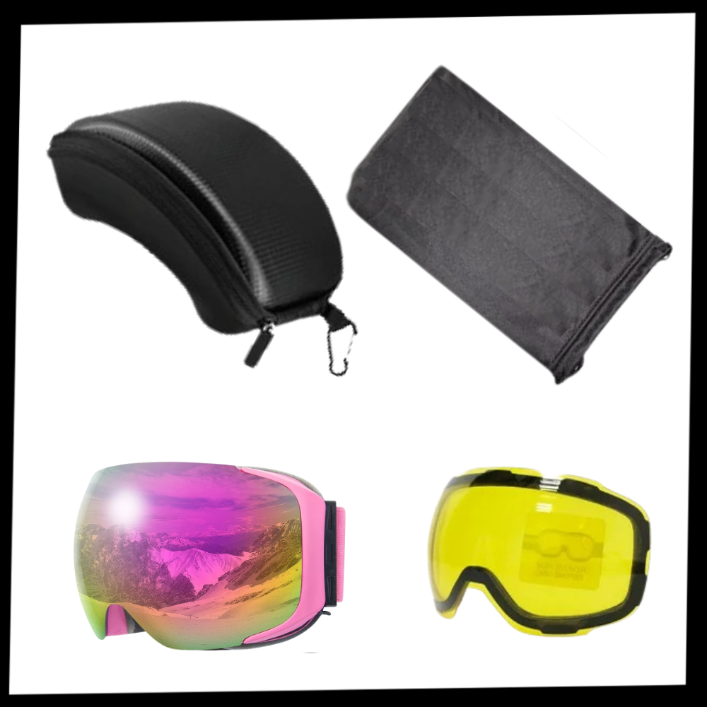 Óculos de proteção para neve Outdoormaster com lentes extras, ideal para esportes de inverno e atividades na neve.