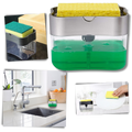 Distributeur de detergente de cozinha Doubleking com porta-esponja, design compacto e funcional para lavar louças.
