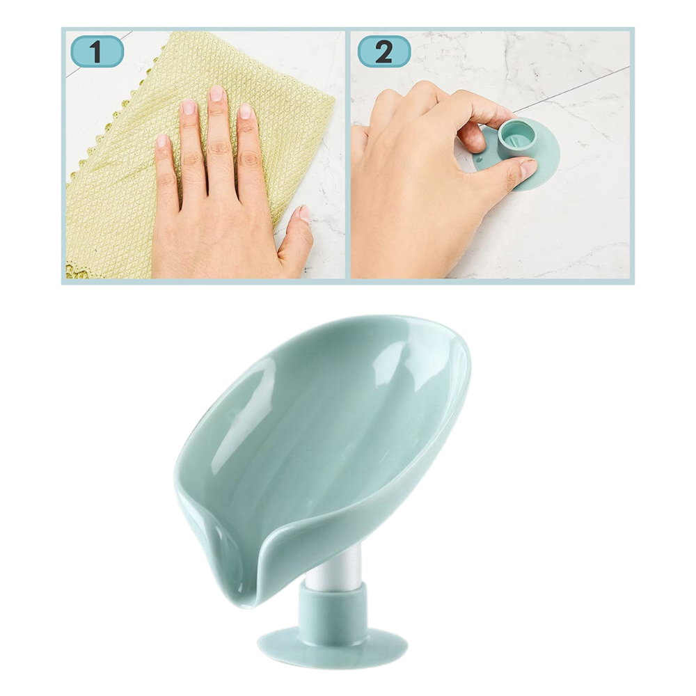 Porte-savon Papaba em formato de folha com escorredor, fácil de instalar, ideal para banheiro com design natural e elegante.