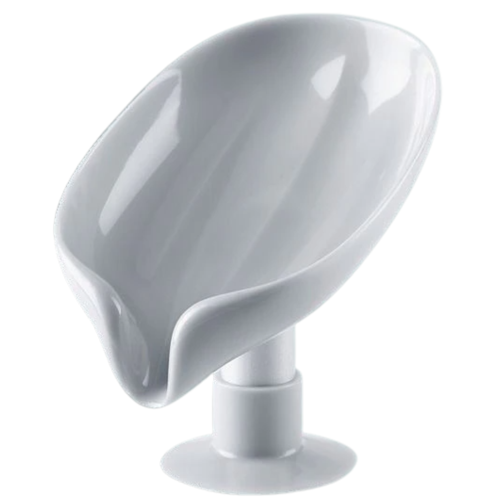 Porte-savon em forma de folha com escorredor da marca Papaba, feito de material cinza, ideal para organizar sabonetes no banheiro.