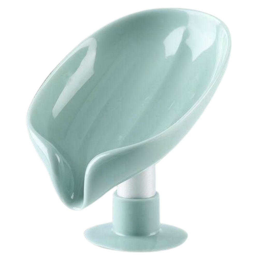 Porte-savon em formato de folha com escorredor, marca Papaba, com design verde e prático para banheiro.