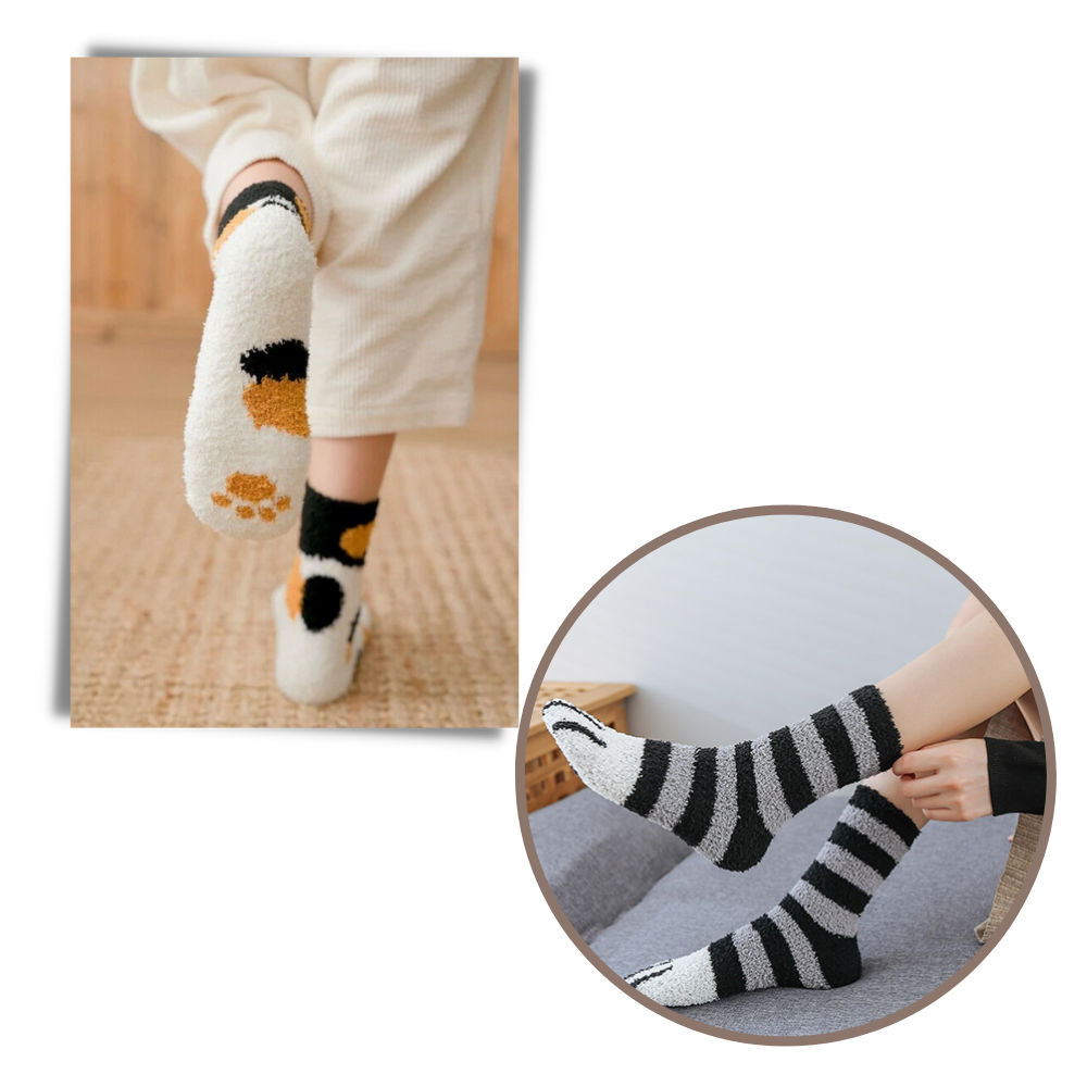Meias de inverno Sihua com estampa de patas de gato, tecido quente e confortável para uso casual e aconchegante.