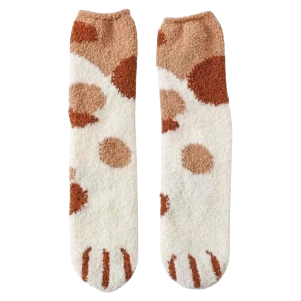 Meias de inverno Sihua com estampa de patas de gato marrom, confortáveis e quentinhas para o frio.