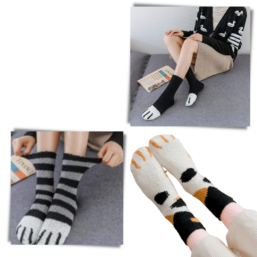 Meias de inverno Sihua com estampa de patas de gato, confortáveis e quentinhas, ideais para dias frios.