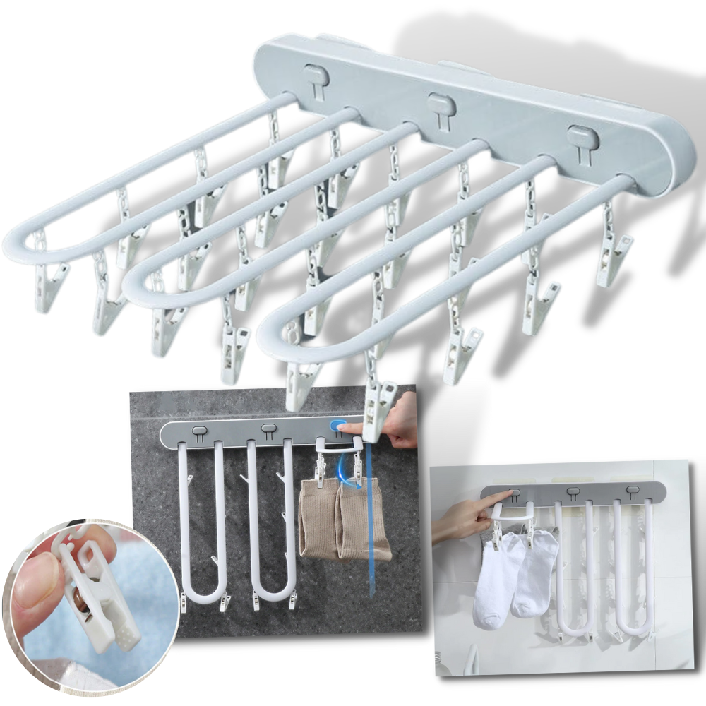 Organizador de roupas de parede Erthree, armazenamento compacto para roupas e acessórios, ideal para organização doméstica.