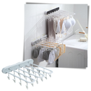 Organizador de roupas de parede Erthree para armazenamento e secagem de roupas, com cabides e espaço para roupas.