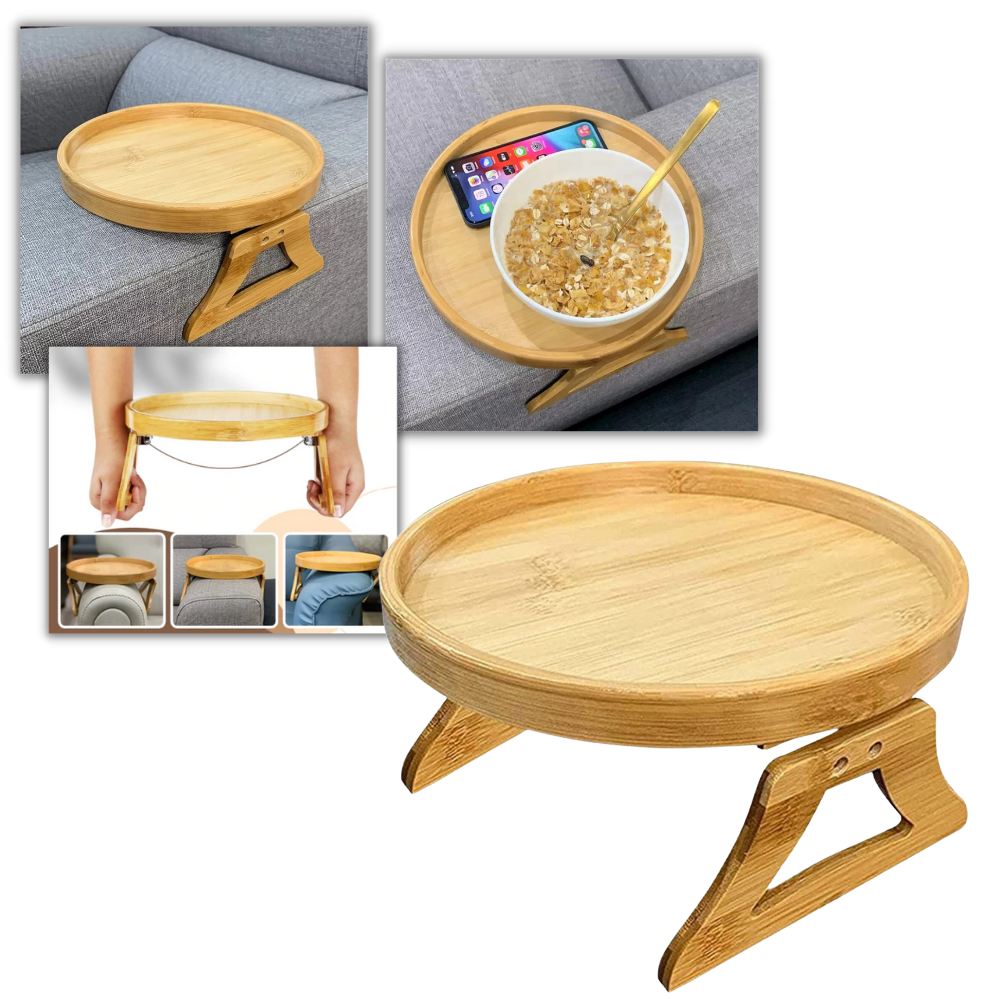 Consola de madeira dobrável com apoio para braço, modelo Susenc, ideal para decoração e funcionalidade em ambientes internos.