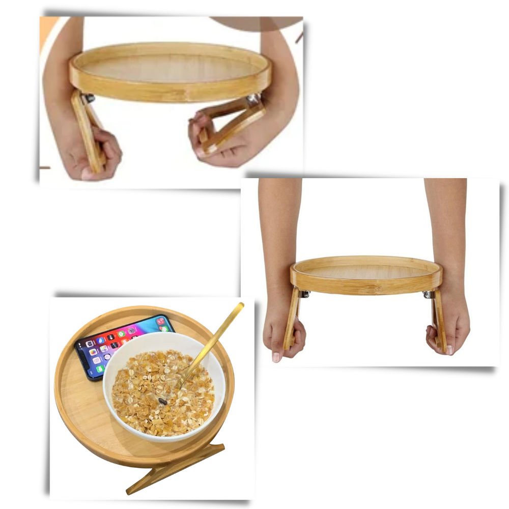 Consola Susenc de madeira dobrável com apoio, ideal para decoração e funcionalidade em ambientes internos.