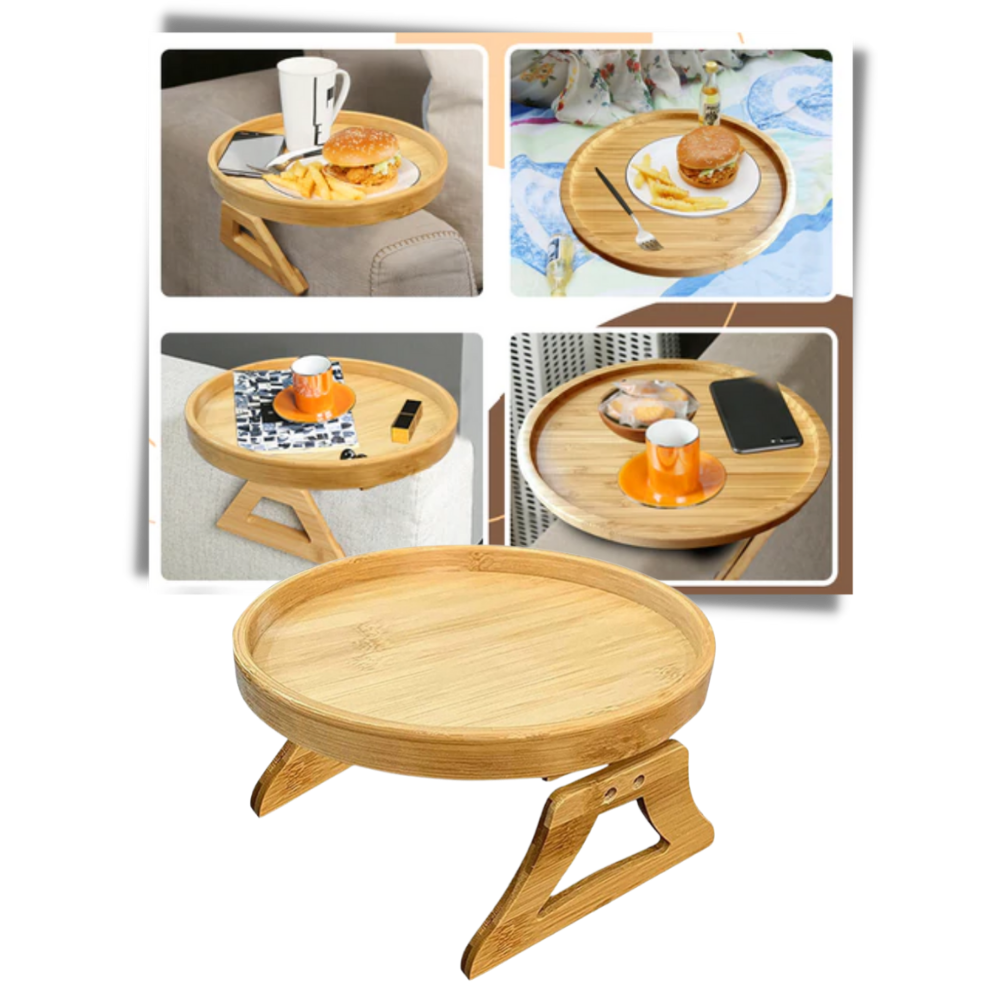 Consola Susenc de madeira com braços dobráveis, design versátil para ambientes internos ou externos, estilo funcional e elegante.