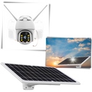 Câmera de vigilância externa à energia solar Yzhm com lente grande angular e proteção contra intempéries.