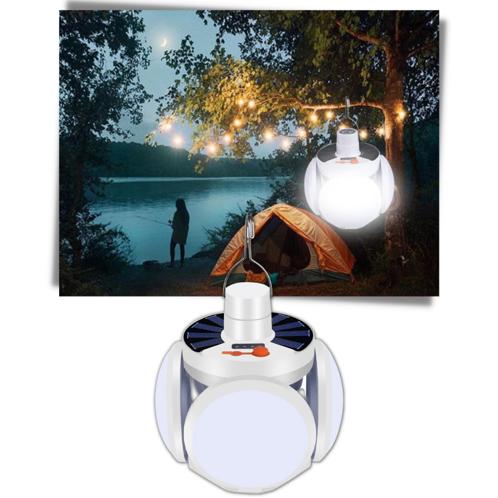 Lâmpada LED recarregável para camping e caminhada, marca Jupaopon, iluminando ambiente ao ar livre com luz brilhante.