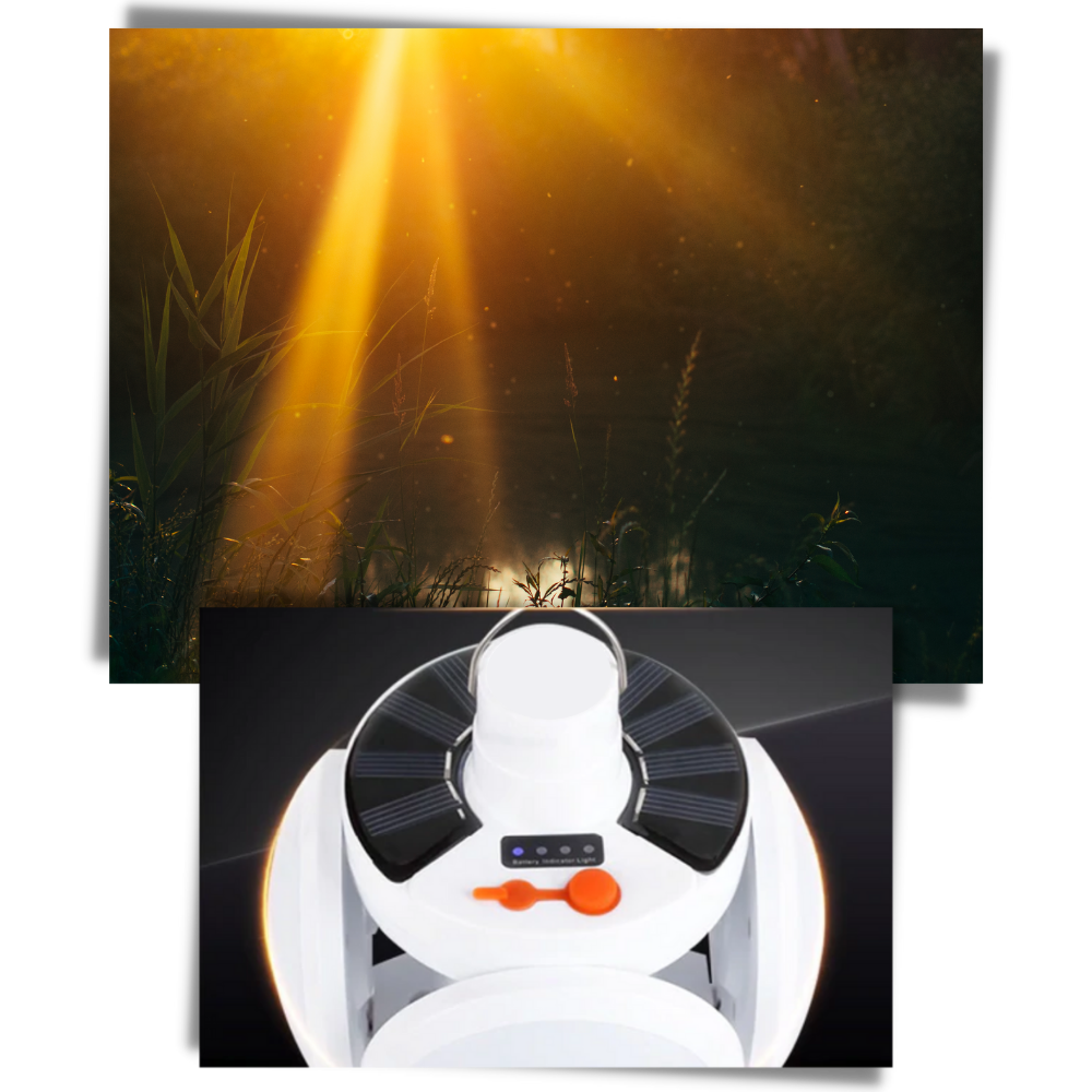Lâmpada LED recarregável para camping e caminhada, design solar da marca Jupaopon, iluminando ambientes ao ar livre.