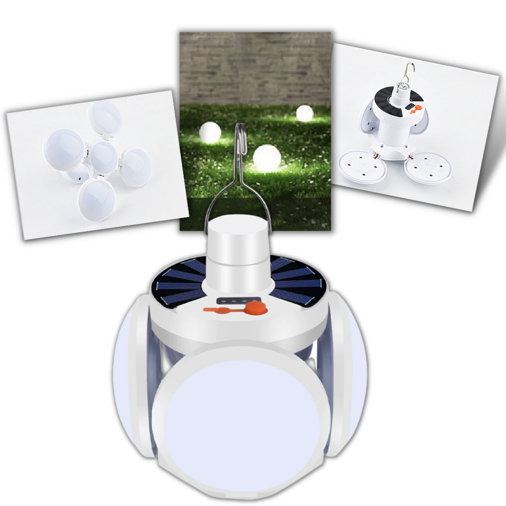 Lâmpada LED recarregável para camping e caminhada, marca Jupaopon, com design portátil e luz branca brilhante.