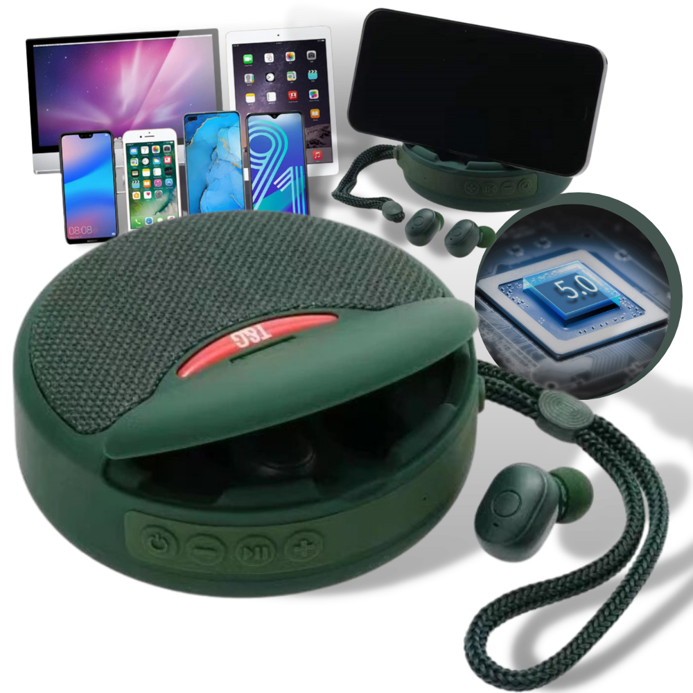 Fones de ouvido Bluetooth sem fio Imestou com estojos de carregamento e controles, componentes de áudio portátil e confortável.