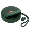 Fones de ouvido com fio Bluetooth Imestou, componentes de áudio, com design verde e caixa de carregamento compacto.