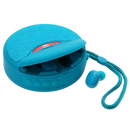 Fones de ouvido Bluetooth sem fio Imestou com estojo de carregamento em azul claro, componentes de áudio portáteis e leves.