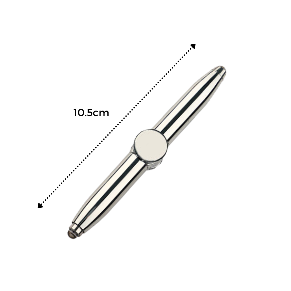 Caneta esferográfica spinner Amuver para escrita e desenho, design moderno com mecanismo giratório, em imagem detalhada