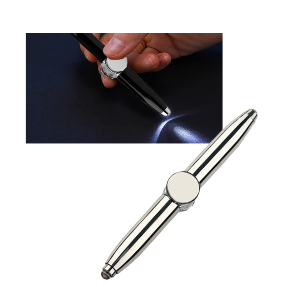 Caneta esferográfica spinner Amuver com luz de destaque, instrumento de escrita e desenho com design moderno e funcional.