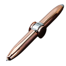 Caneta esferográfica spinner rosa dourada da marca Amuver, instrumento de escrita com efeito giratório e design elegante.