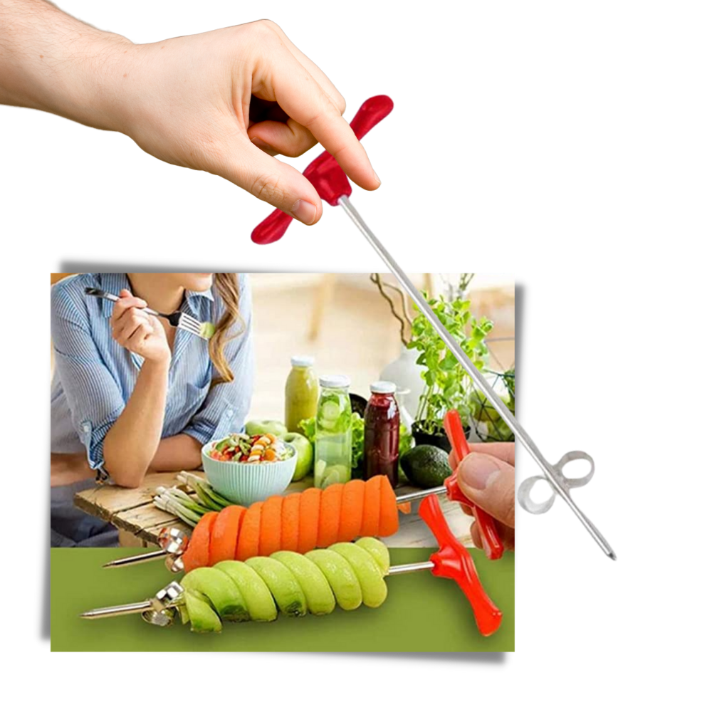 Faca de corte em espiral Betassfa para legumes, com design ergonômico e lâmina afiada para preparar alimentos criativos na cozinha.