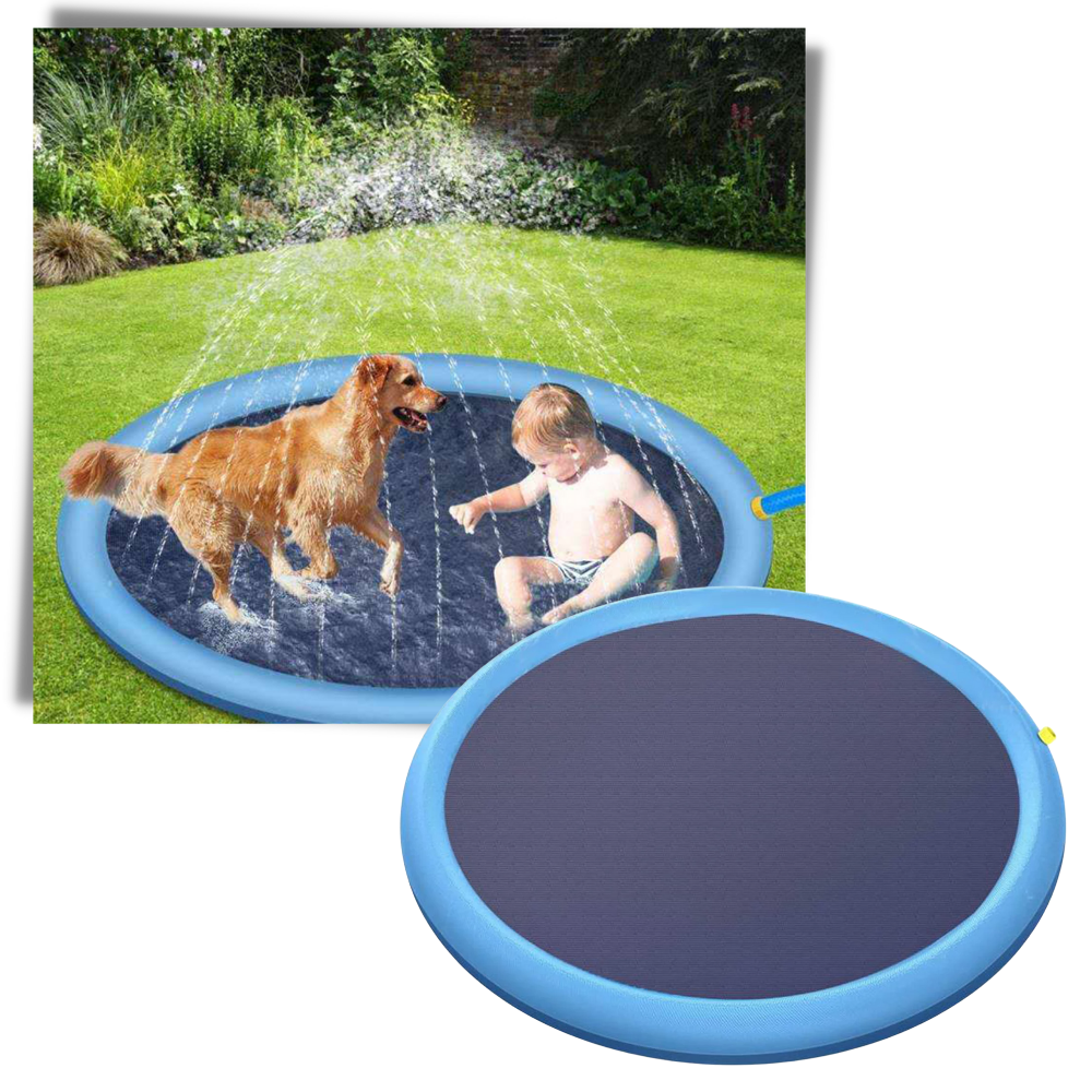 Dispositivo de piscina com jatos de água da Clberni para pets e crianças, ideal para diversão e banho ao ar livre.