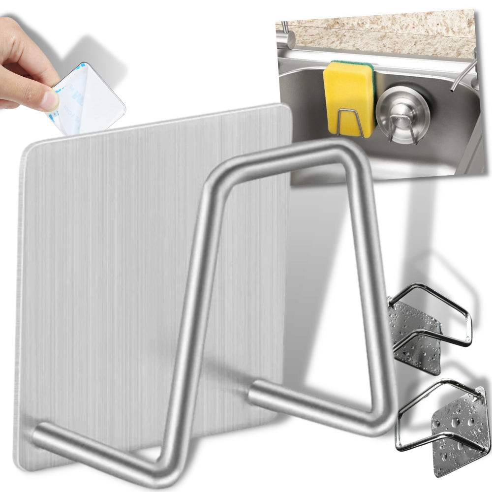 Conjunto de 2 porta-esponja em aço inoxidável para utensílios de cozinha, com design funcional e durável.
