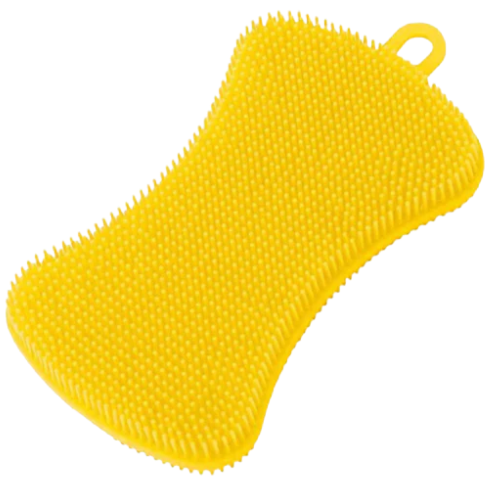 Esponja de cozinha de silicone amarela Yugaoo para limpeza doméstica, com superfície porosa e design flexível para facilitar a lavagem