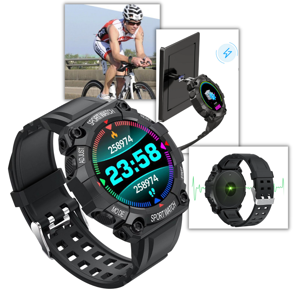 Pulseira esportiva inteligente Eastjing com visor digital, mostrador colorido e fita ajustável para atividades físicas.