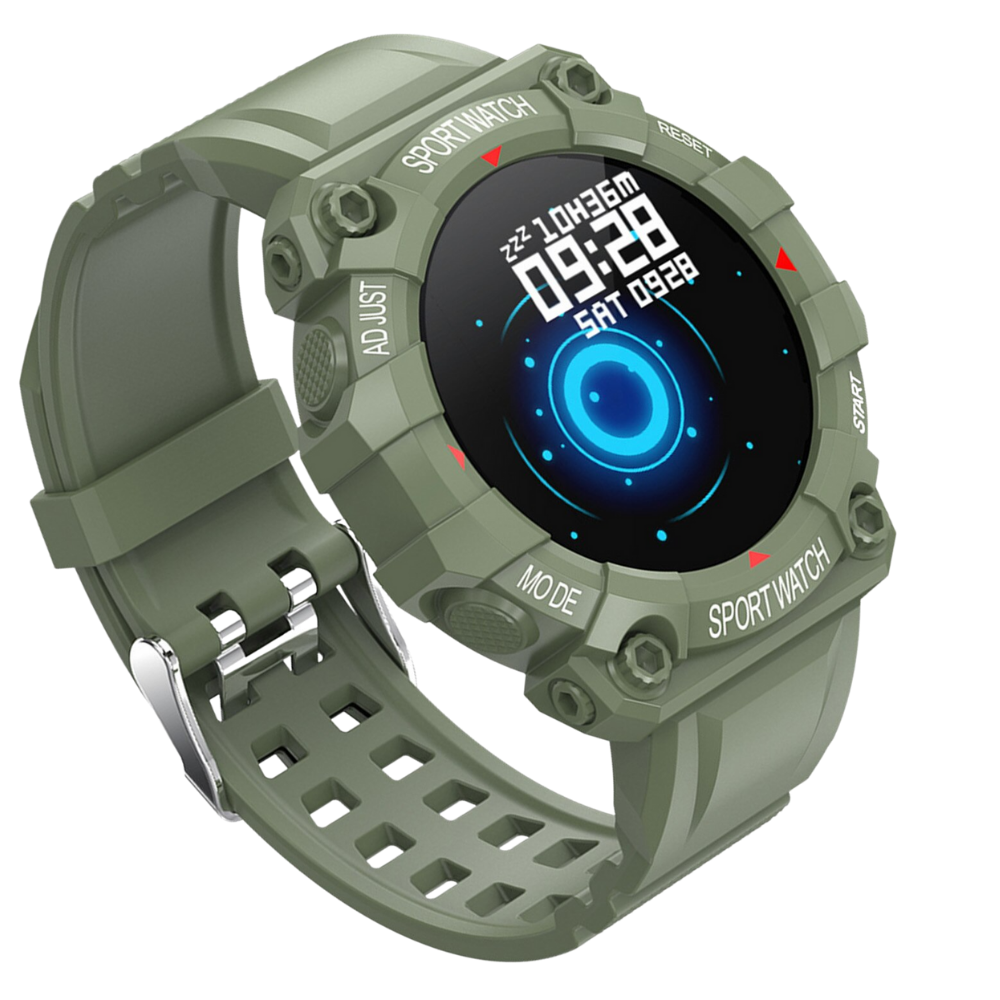 Relógio esportivo inteligente Eastjing com pulseira verde, visor digital e funções de monitoramento de atividades físicas.