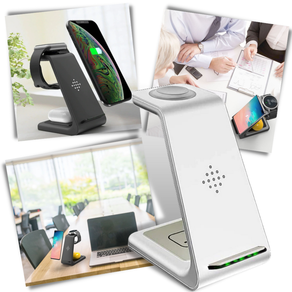 Base de carregamento sem fio Chuyi para telefone, com design compacto e compatível com diversos modelos de smartphones.