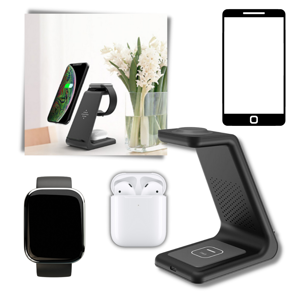 Base de carregamento sem fio para celular Chuyi, suporte de alimentação multifuncional com design compacto e elegante.