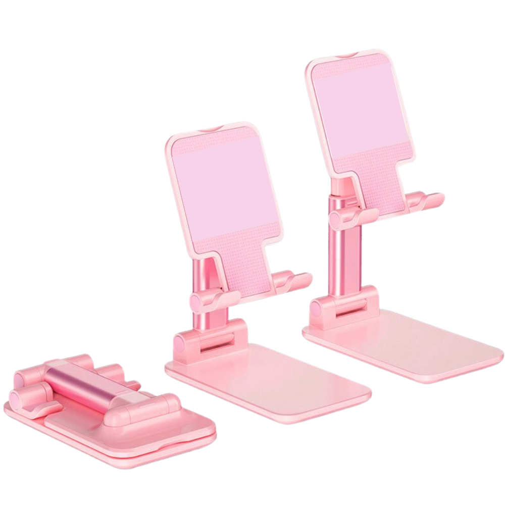 Suporte universal para telefone Yszodd na cor rosa, ajustável e compacto para uso em mesa ou escrivaninha.