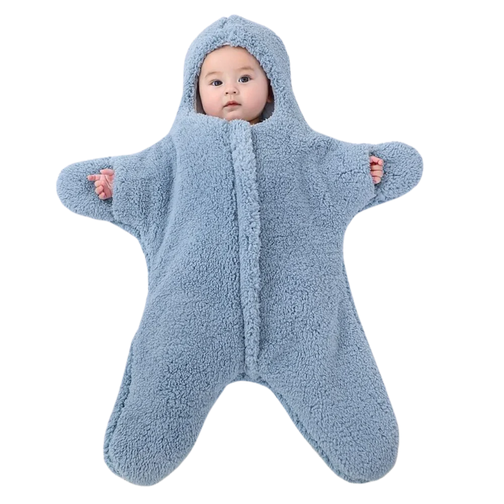 Sac de couchage pour bébé étoile de mer Wicvik Kids, doux et chaud, en tissu bleu avec motif étoile de mer.