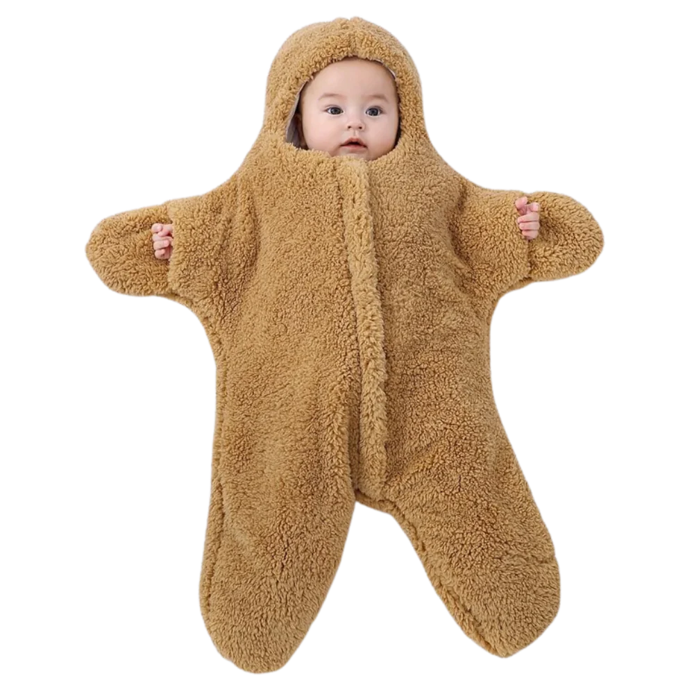 Sac de couchage pour bébé étoile de mer Wicvik Kids, doux et chaud, en tissu brun avec motif d’étoile de mer.