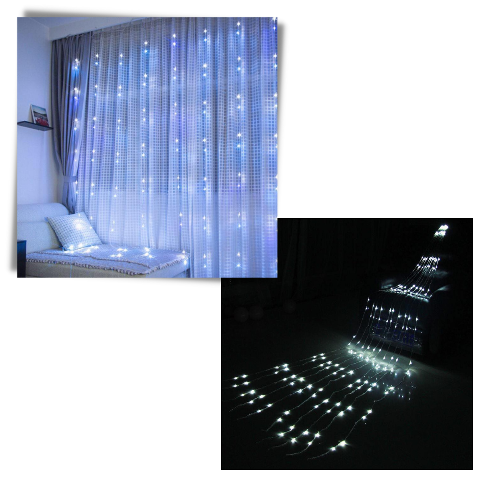 Guirlanda de luz de Natal em cascata da Lexi, com fios de LED brilhantes para decoração festiva.