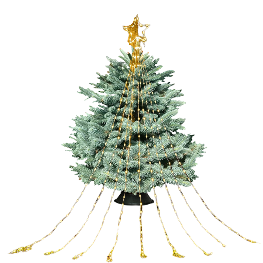 Guirlanda luminosa de Natal em cascata da Lexi com luzes brancas quentes, ideal para decoração festiva.