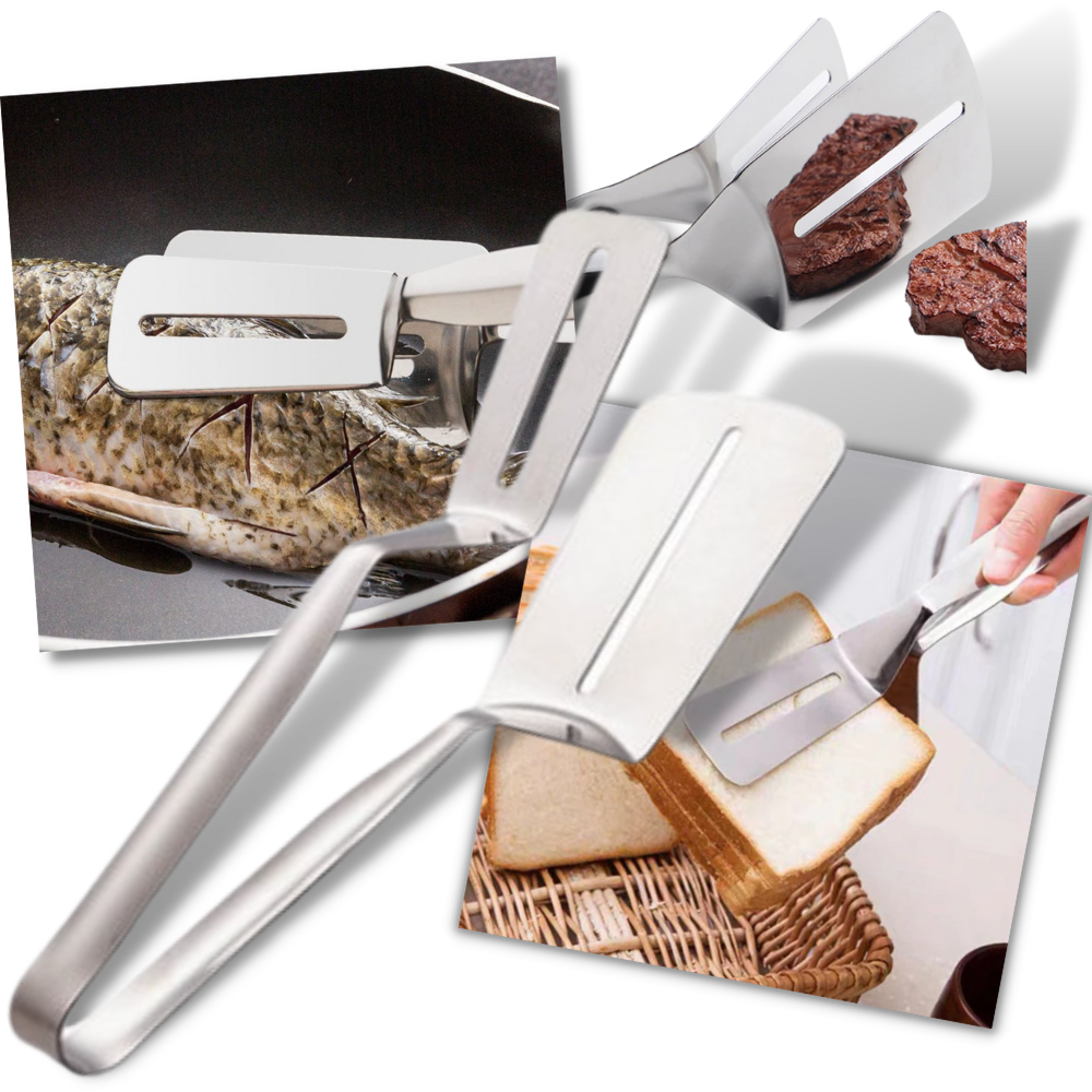 Espátula e pinças de aço inoxidável Jisheng para cozinha, utensílios duráveis para churrasqueira e preparação de alimentos.