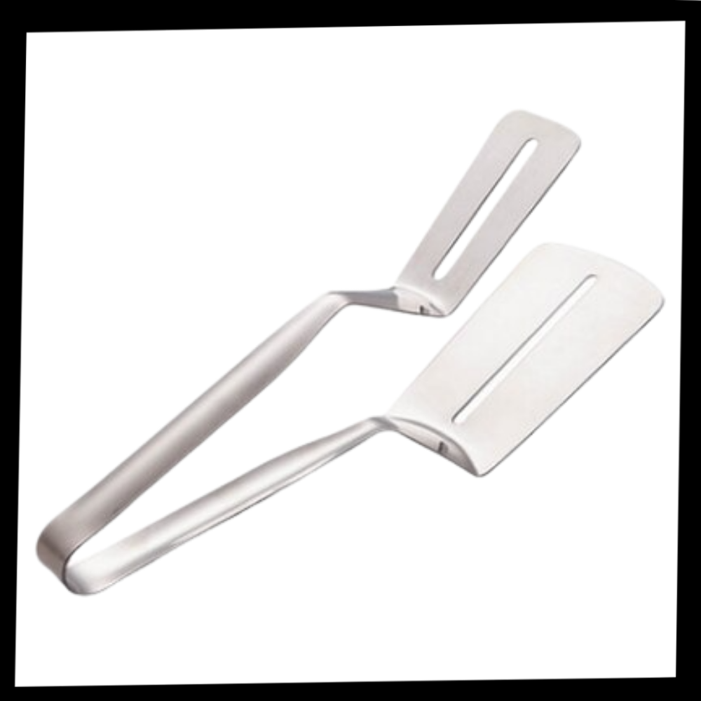 Espátula e pinças de aço inoxidável Jisheng, utensílios de cozinha robustos e duráveis para preparo de alimentos.