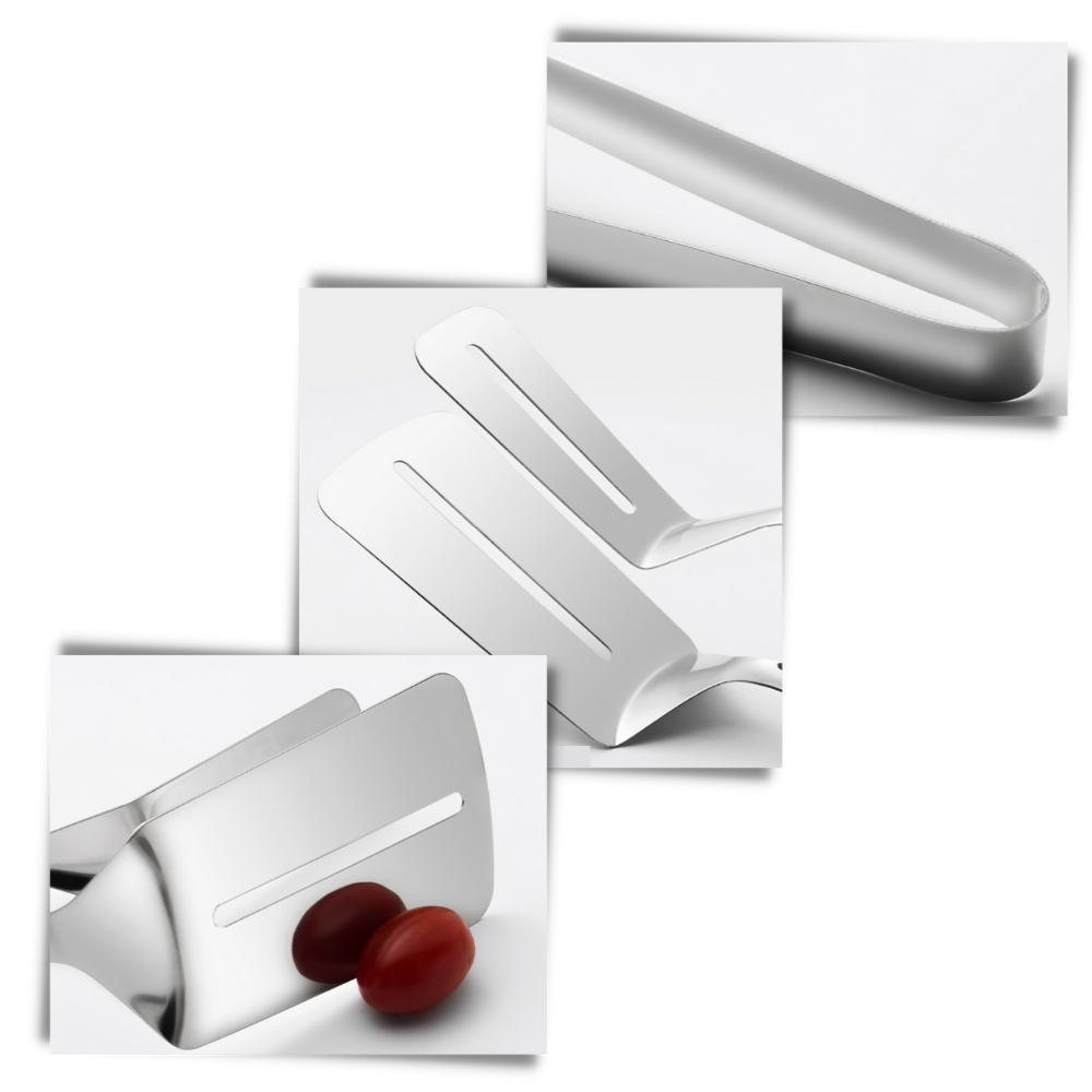 Espátula e pinças de aço inoxidável da marca Jisheng, utensílios de cozinha resistentes e duráveis para churrasco e preparo de alimentos.