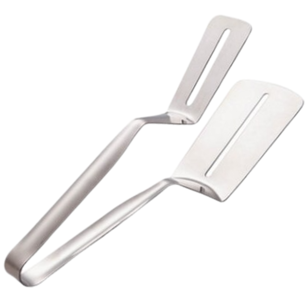 Espátula e pinças de aço inoxidável Jisheng para cozinha, utensílios duráveis e resistentes para preparo de alimentos.