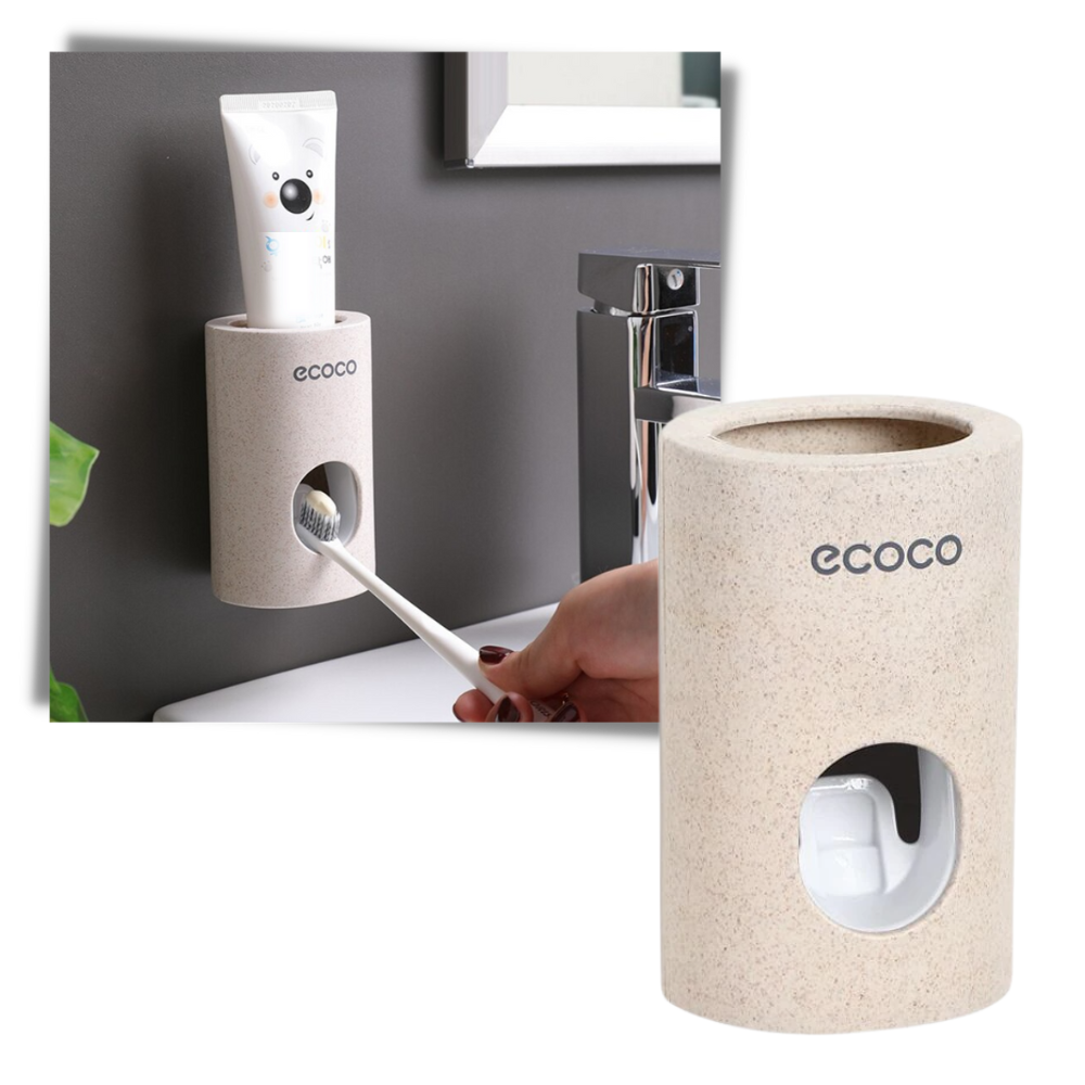 Distributeur de dentifrice mural en pierre Ametoys avec bouton de pression pour une utilisation pratique.