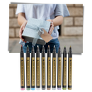 Conjunto de 10 marcadores metálicos coloridos da marca Happy Will para escrita e desenho, em embalagem com 27STYLIO.