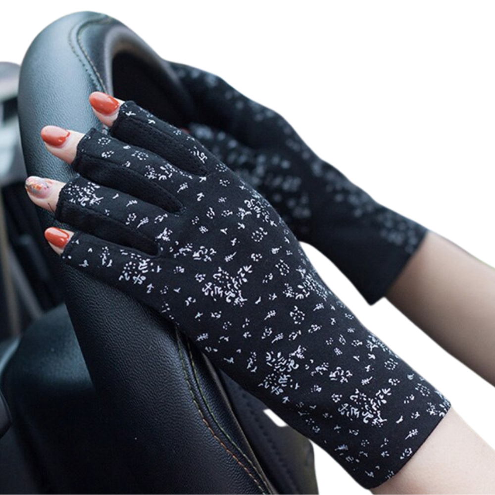 Luot luvas elegantes de algodão anti-UV pretas, proteção solar e estilo para o dia a dia.