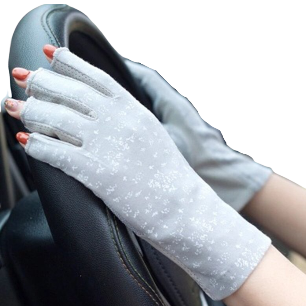 Luot Gants elegantes de algodão anti-UV em tom cinza, proteção solar e estilo para uso diário.