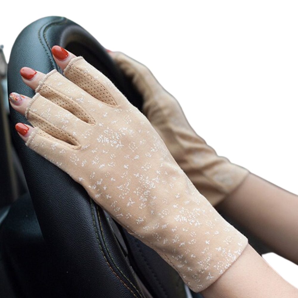 Luot Gants elegantes de algodão anti-UV na cor cáqui, proteção solar para uso diário e estilo casual.