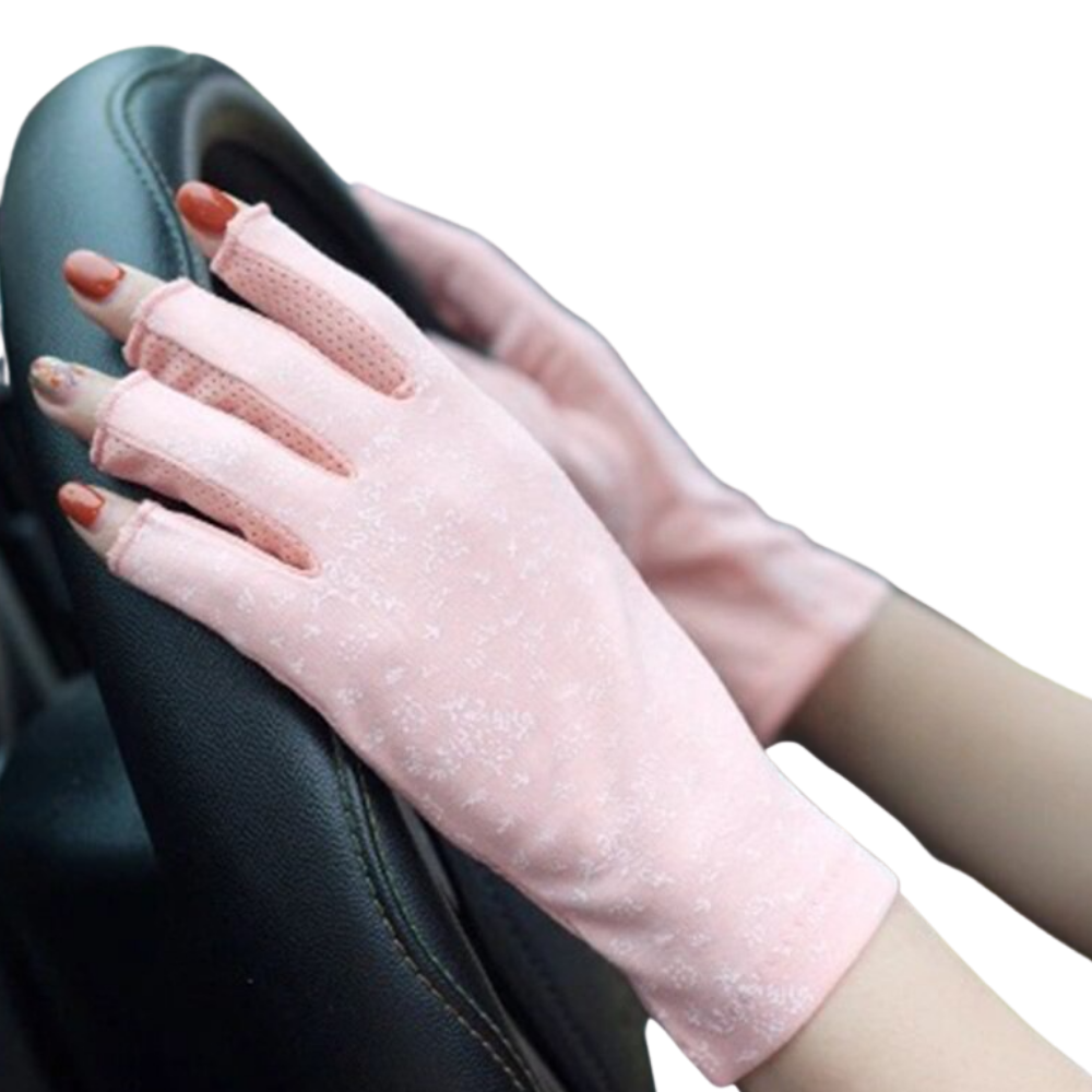 Luot Gants elegantes de algodão anti-UV na cor rosa claro, proteção solar e estilo para uso diário.