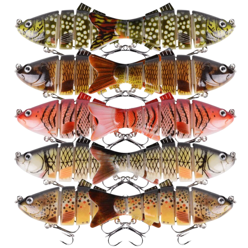 Conjunto de 10 iscas artificiais tipo wobblers para pesca, marca Cnmf, exibindo diferentes cores e tamanhos.