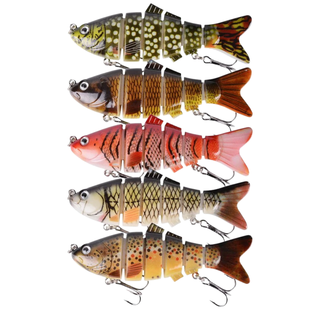 Conjunto de 5 iscas artificiais tipo wobler para pesca, marca Cnmf, em diferentes cores e tamanhos, ideal para pesca esportiva