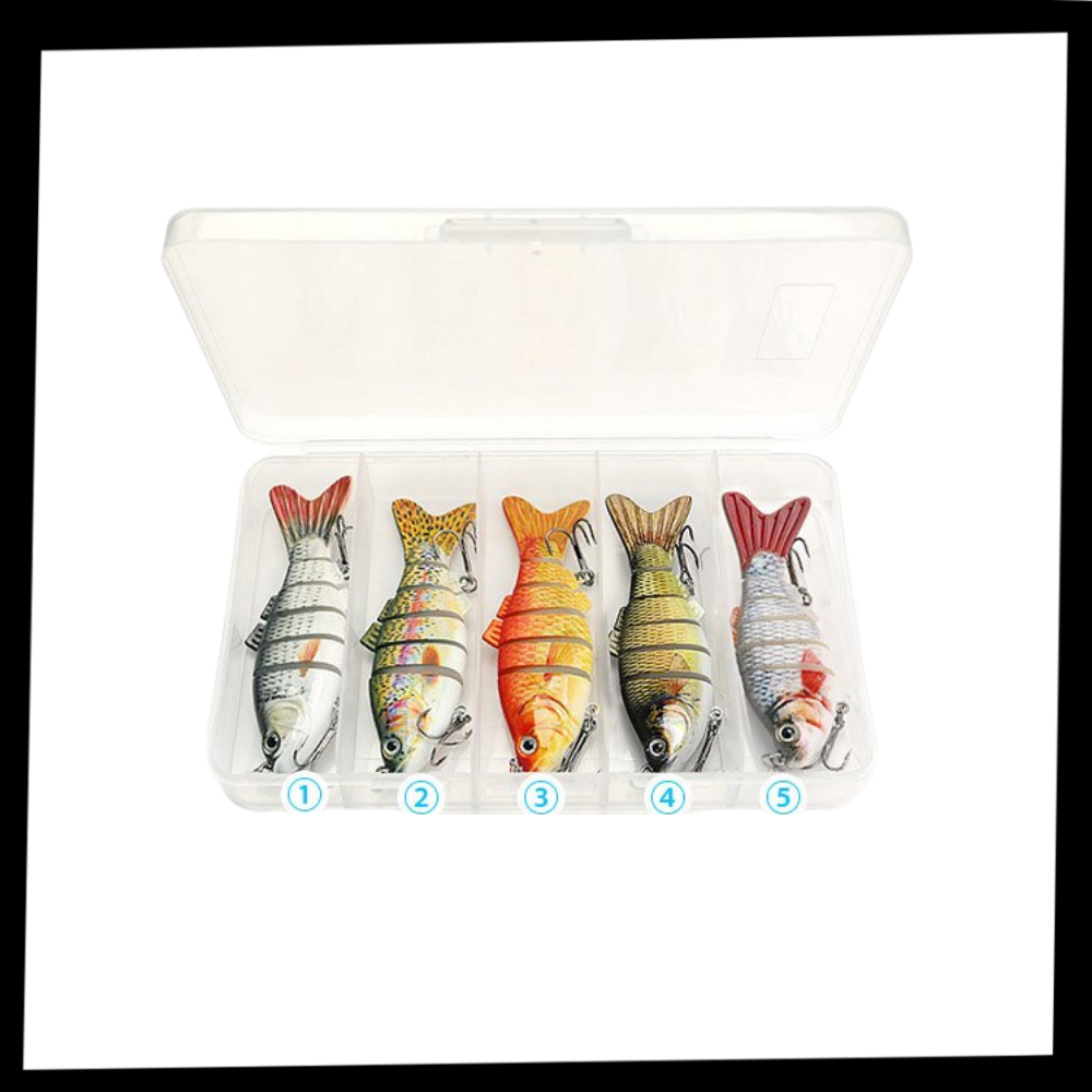Conjunto de 27 iscas artificiais tipo wobblers para pesca, marca Cnmf, exibindo variedade de cores e tamanhos em embalagem.