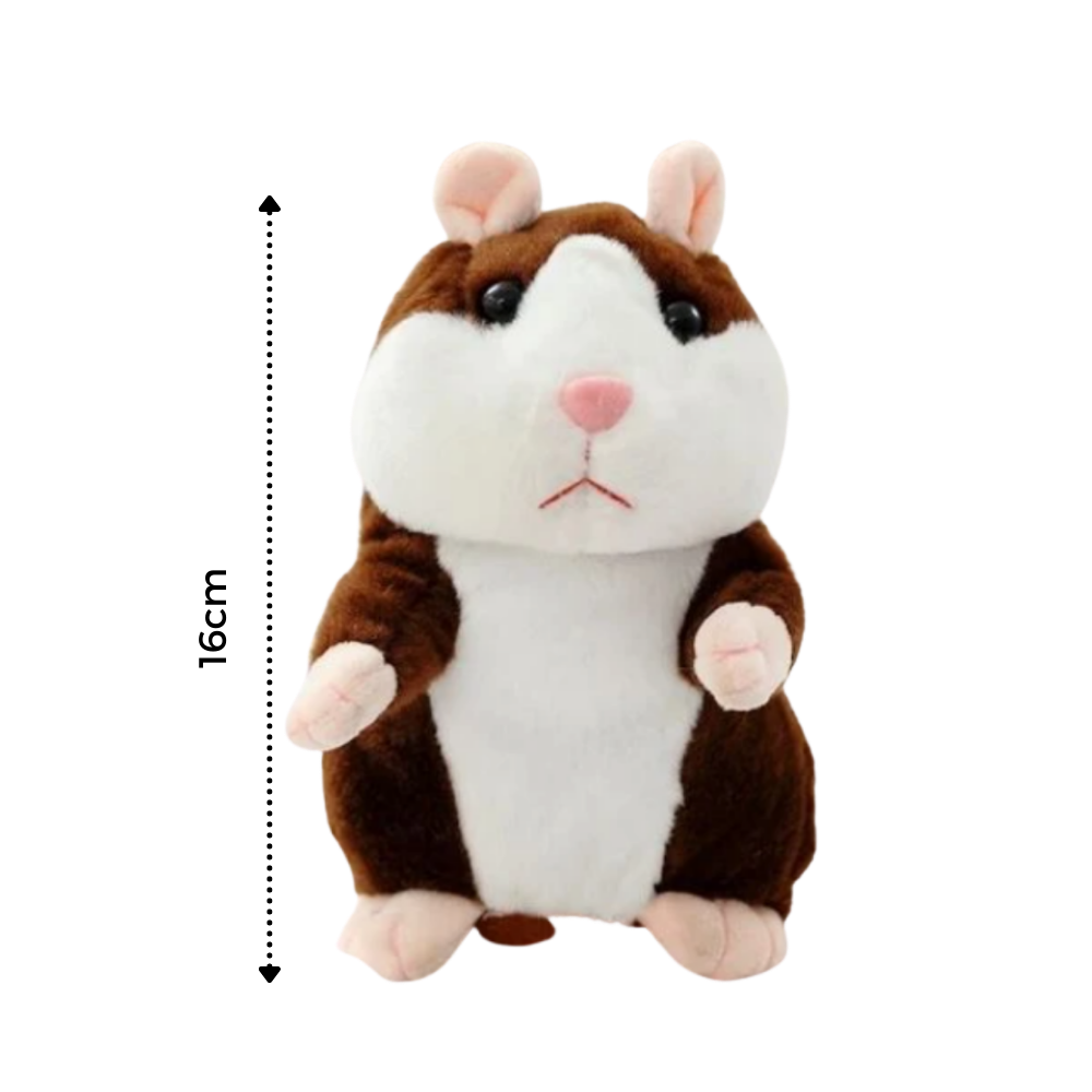 Hamster de pelúcia falante da Yks, personagem fofo para brincar e decorar, com detalhes macios e expressivos.